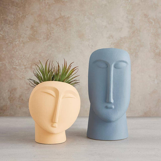 Orange Ceramic Face Pot