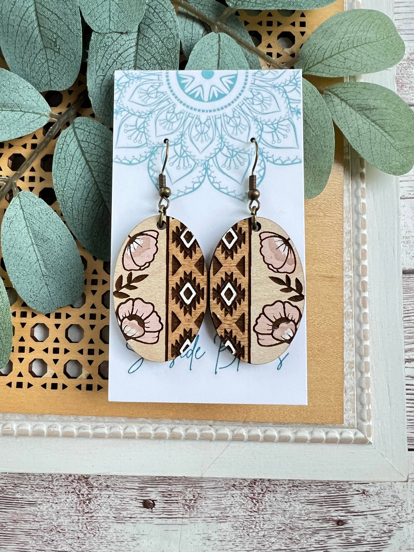 Flower Boho hand painted lightweight maple wood