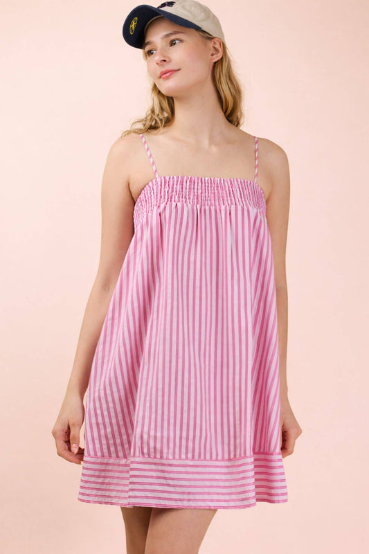 Smocking Detail Stripe Woven Mini Sundress