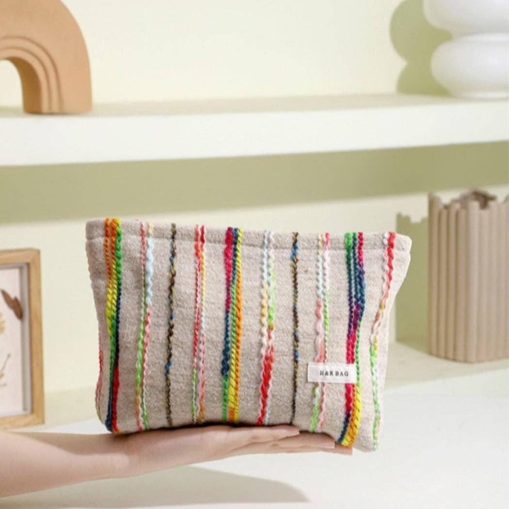 Cosbai - Beige Boho Crochet Makeup Pouch With Zipper
