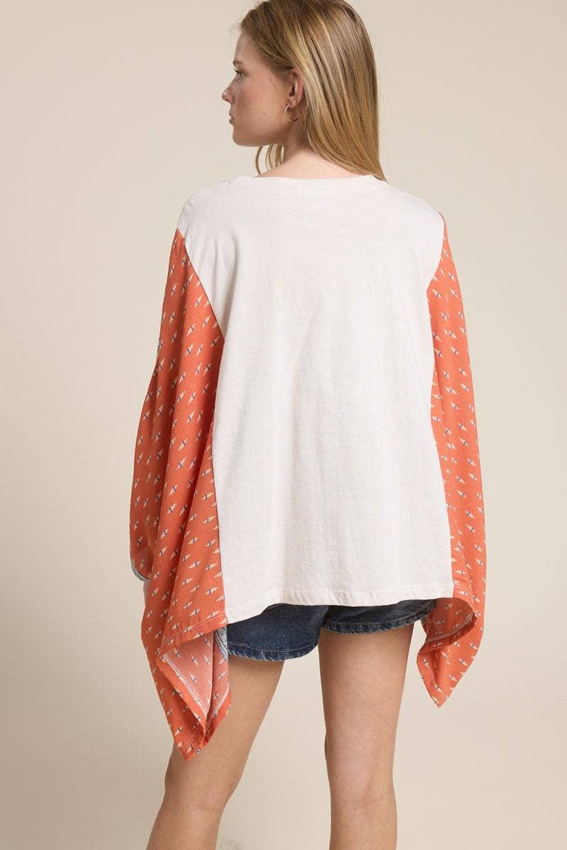 Free Bird America 1776 Graphic Sheer Sleeves Kaftan Top