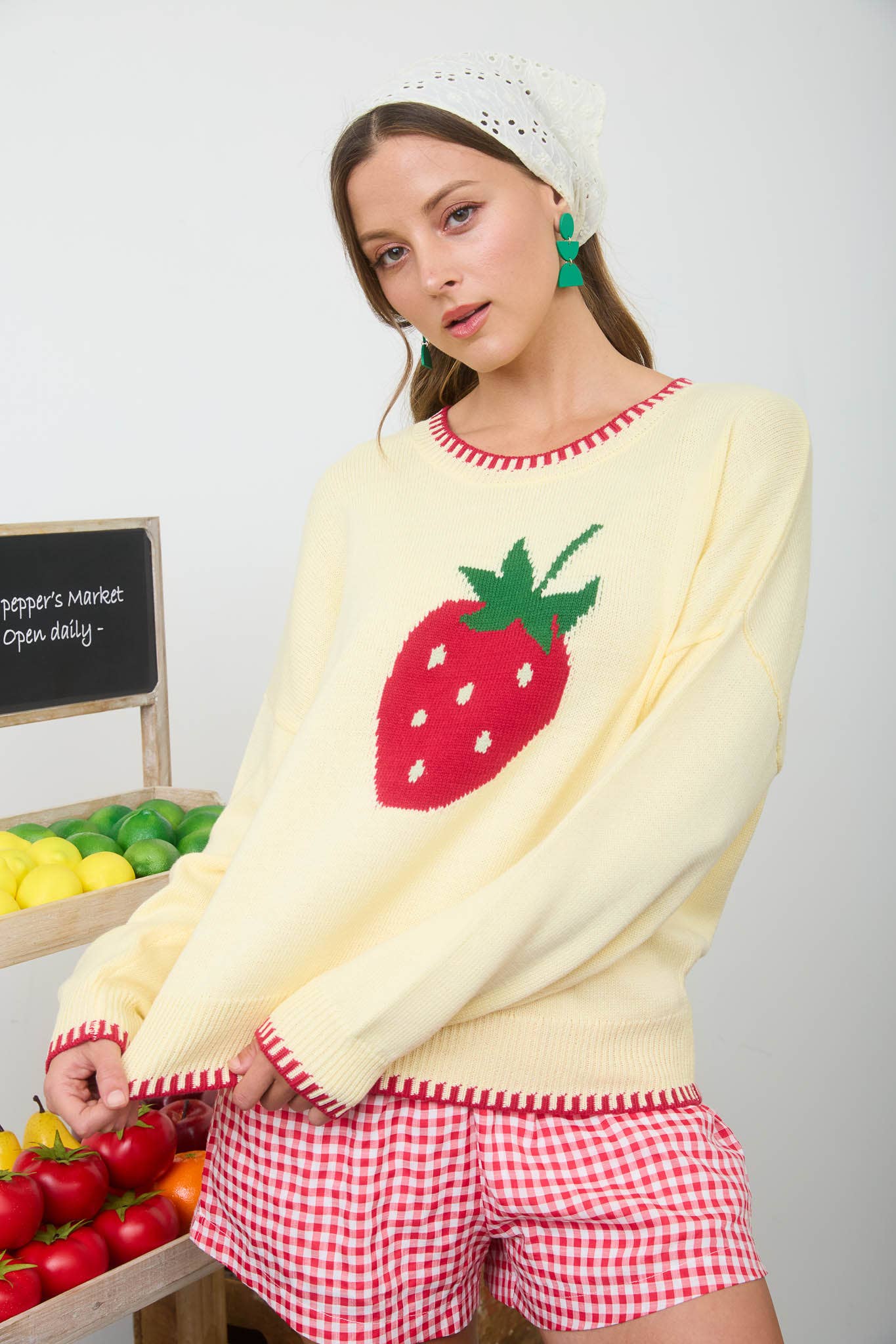 Strawberry Motif Knit Pullover