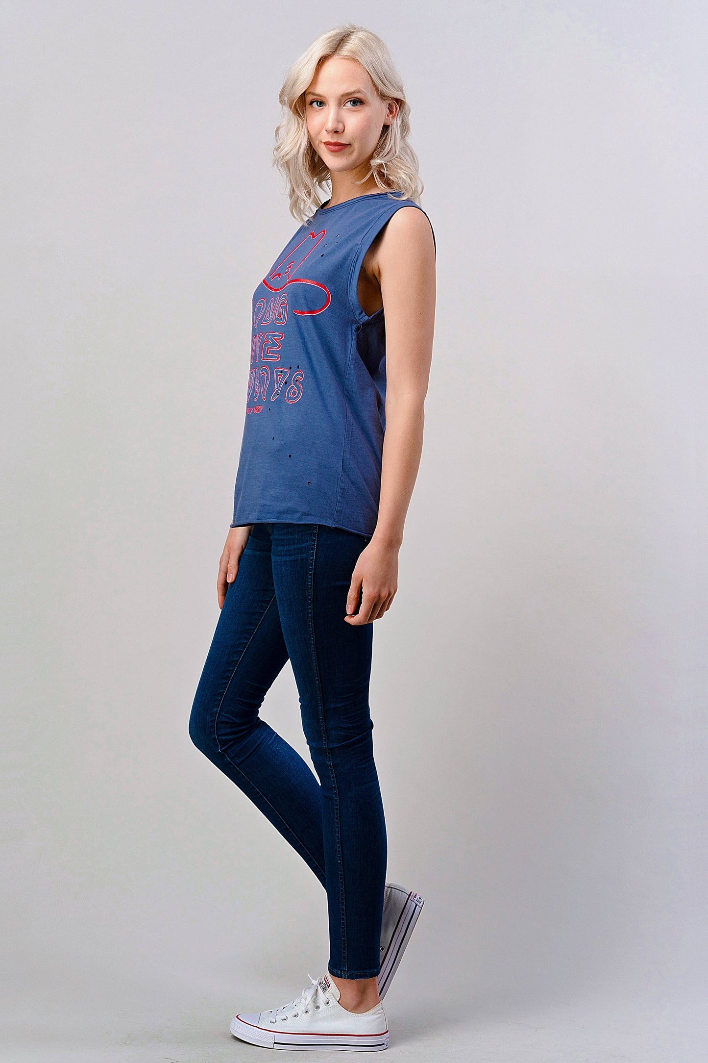 Long Live Cowboy Relaxed Fit distressed Rolled sleeve Muscle top