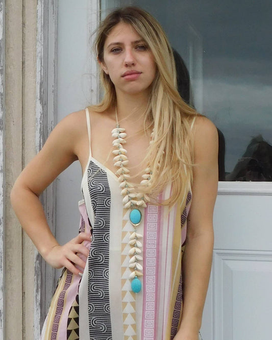Turquoise & Seashell Necklace | Handmade Statement Jewelry
