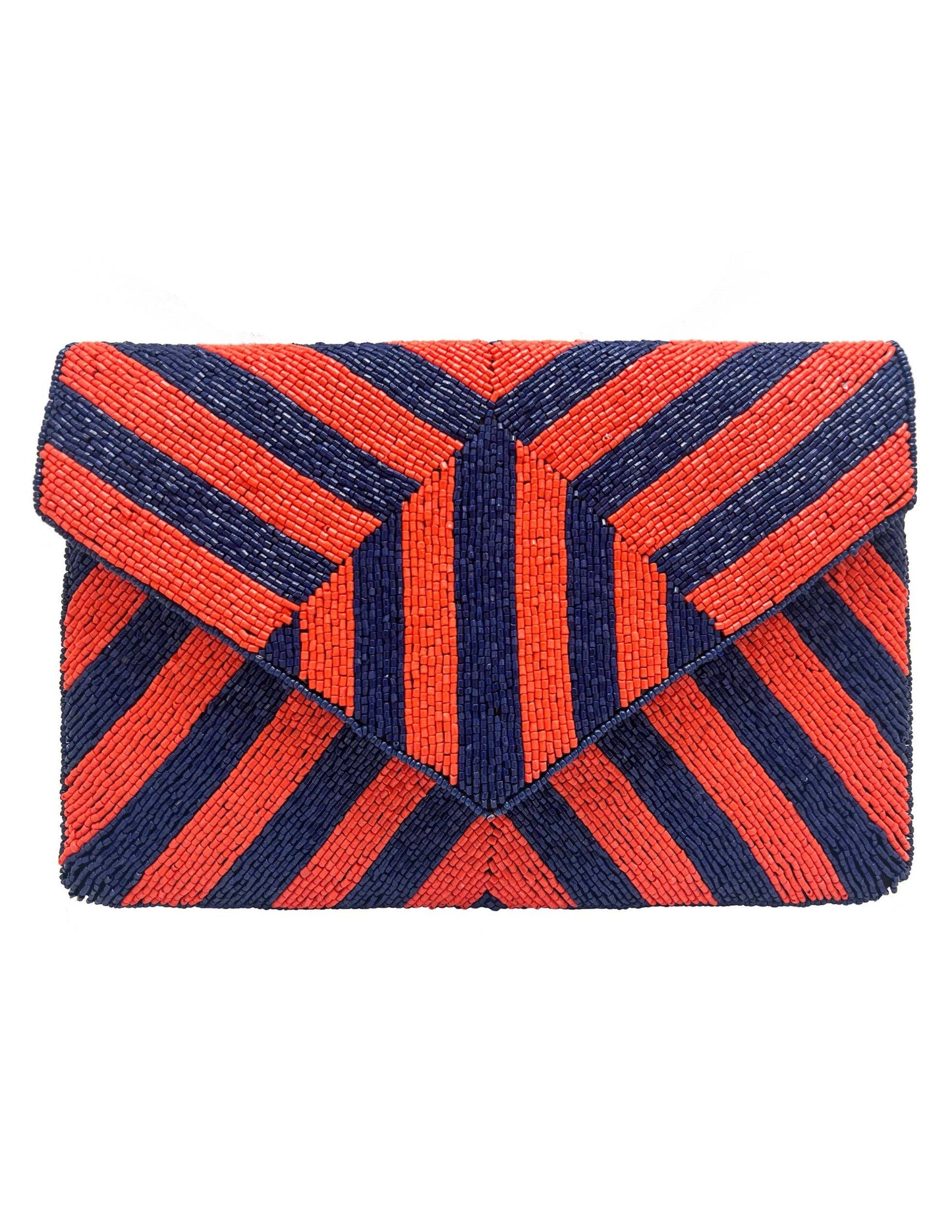 BLUE ORANGE STRIPES BEADED CLUTCH