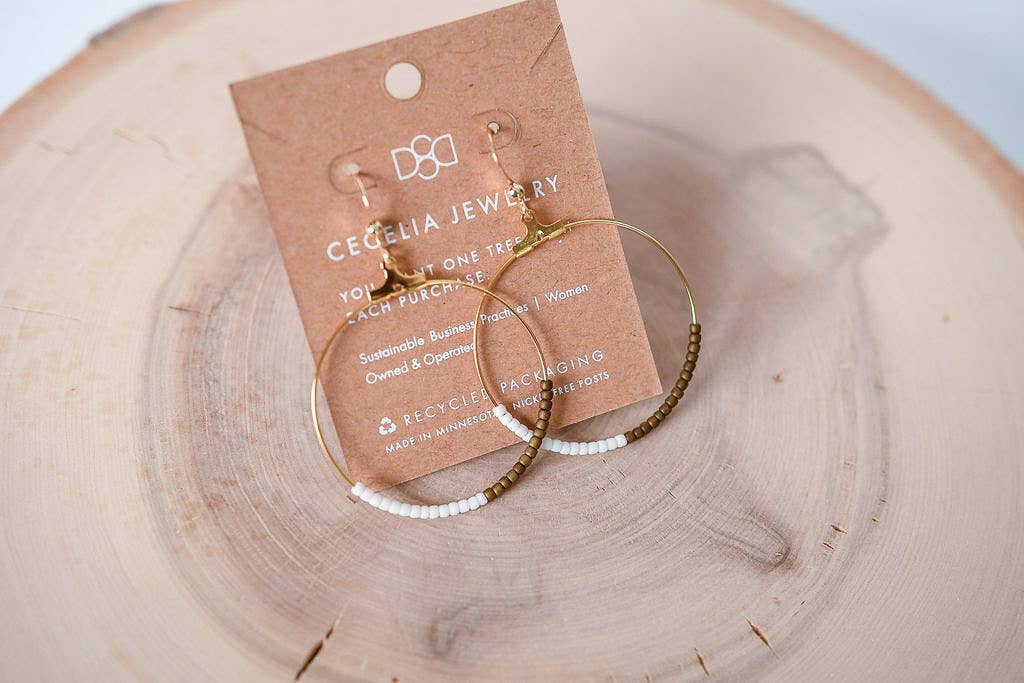 Seed Bead Half and Half Hoop Earring Mother's Day Gift