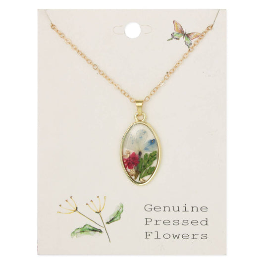 Dainty Bouquet Multicolor Dried Flower Gold Necklace