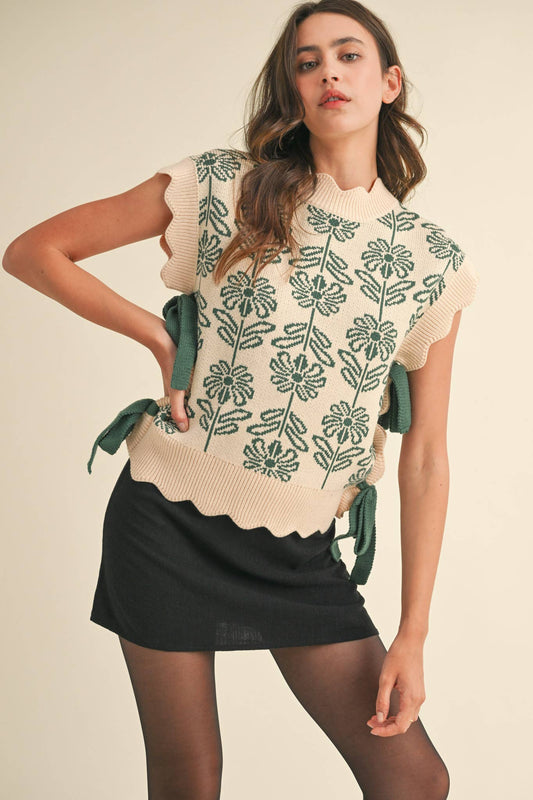 MOCK NECK FLORAL SWEATER VEST MSW10743