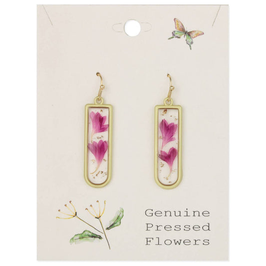 Gold Bar Pink Dried Flower Earrings