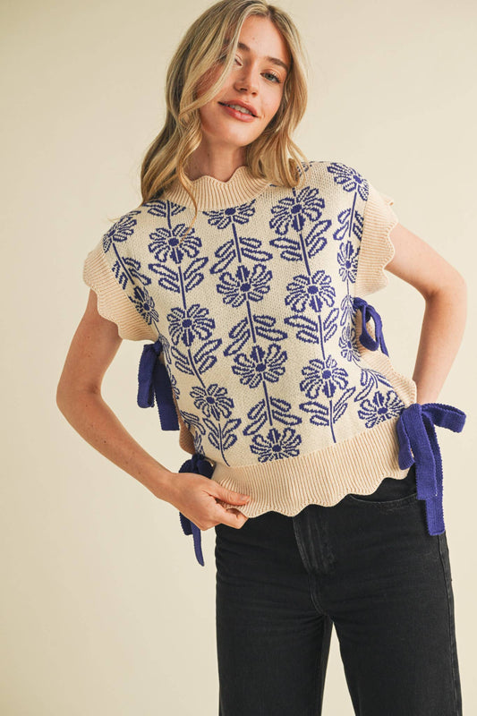 MOCK NECK FLORAL SWEATER VEST MSW10743