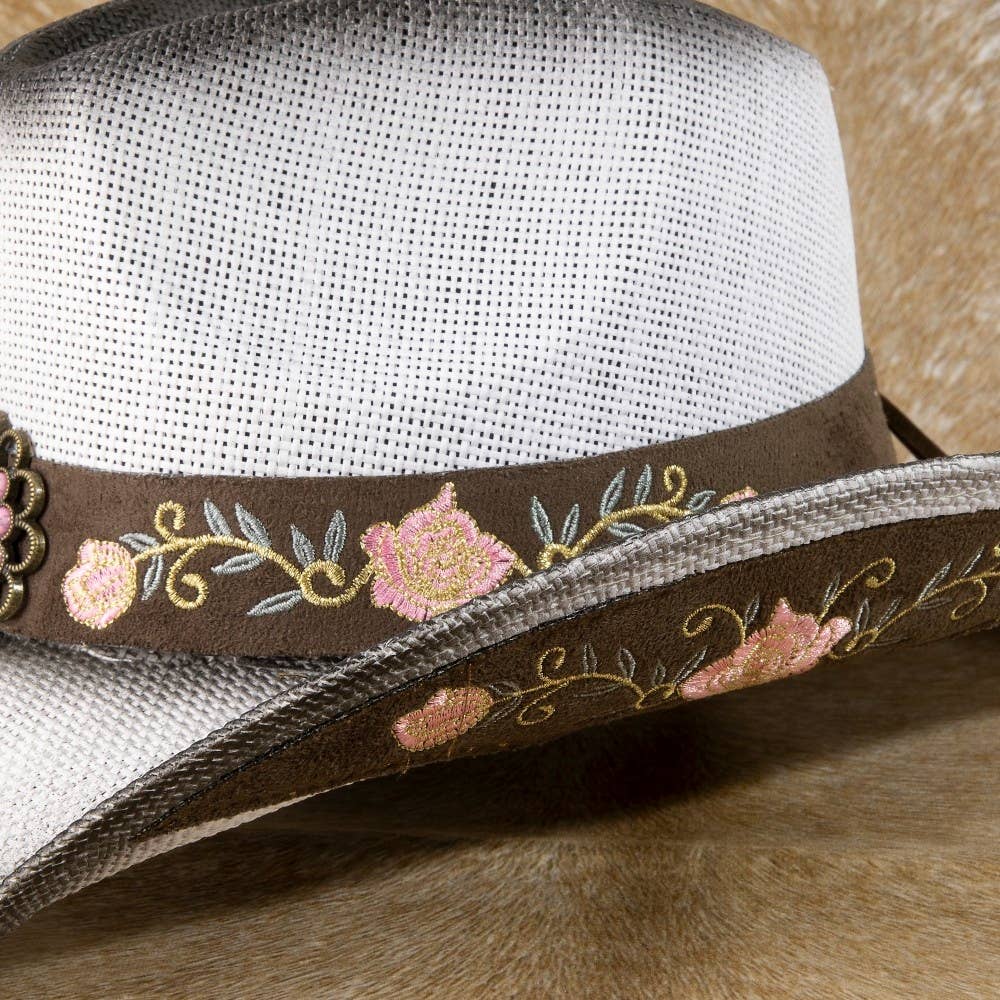 Straw Flower Embroidered Cowboy Hat