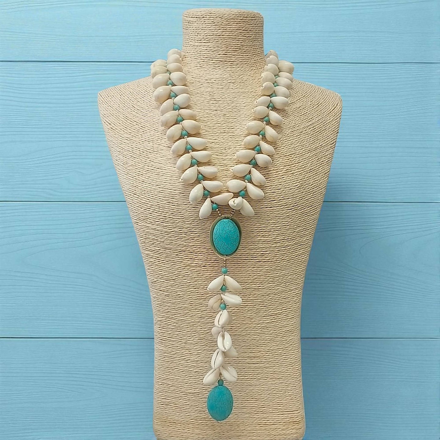 Turquoise & Seashell Necklace | Handmade Statement Jewelry