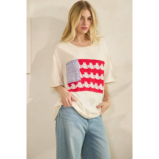 LACE-PATCHED AMERICANA OVERSIZED TEE