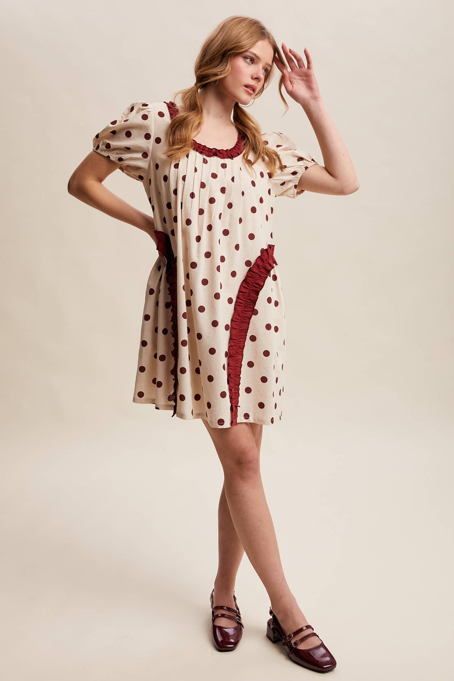 Polka Dot Ruffle Mini Dress LD1608