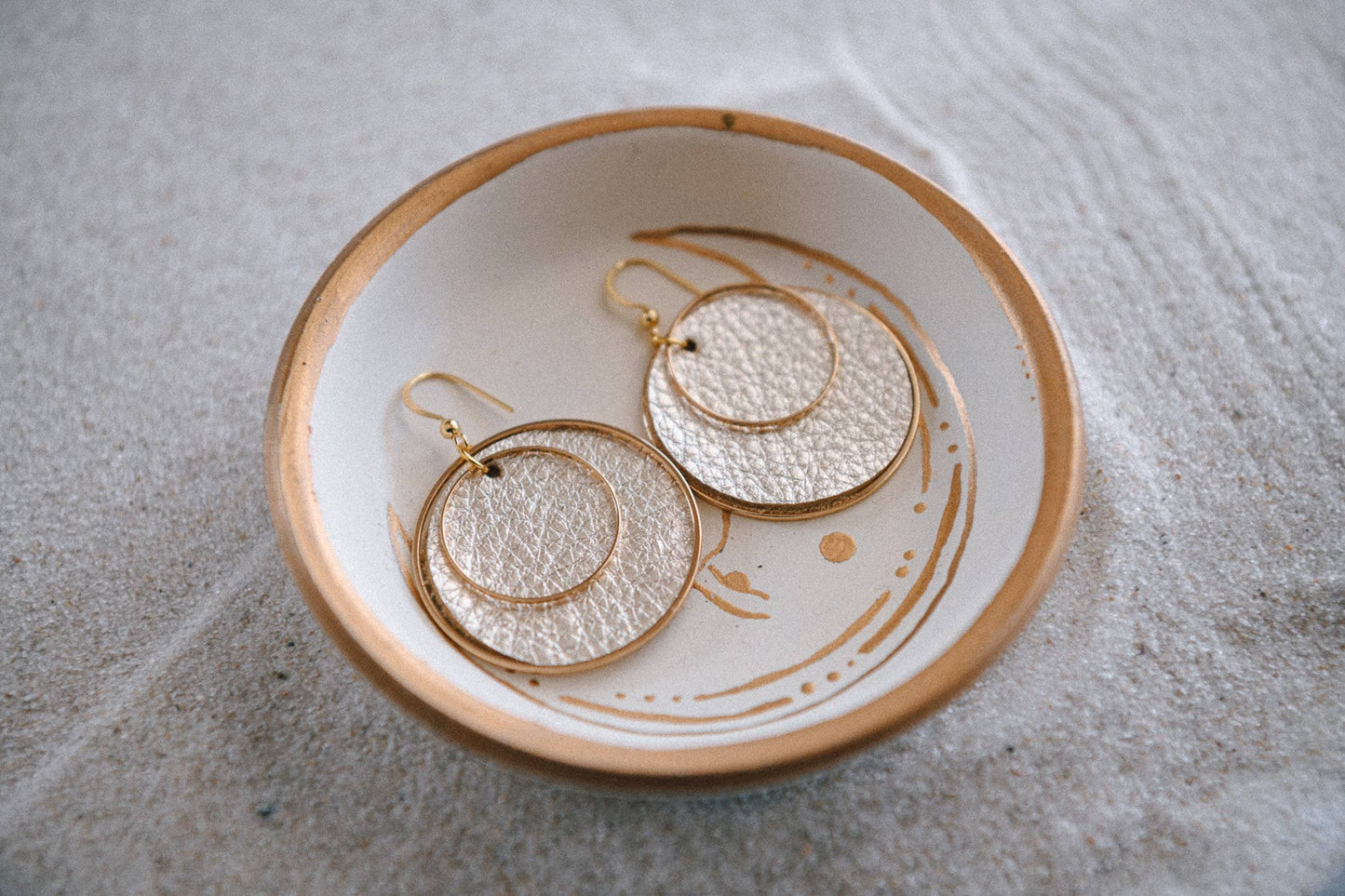 Private Label Boho Chic Leather & Gold Plated Hoop Earrings