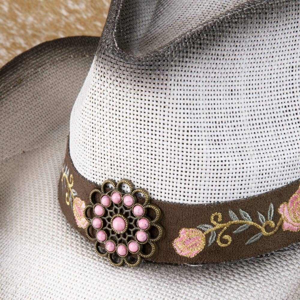 Straw Flower Embroidered Cowboy Hat