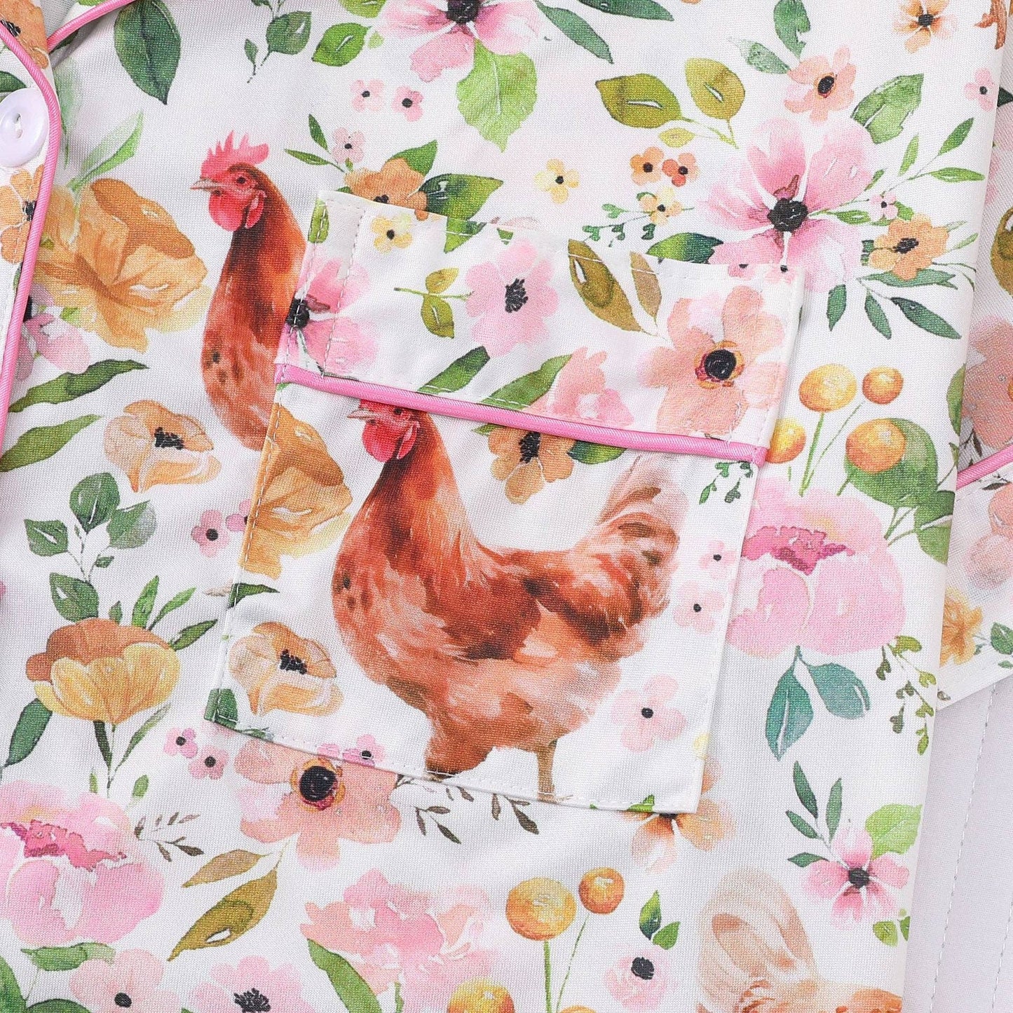 Country Floral Chicken Print Pajama Set