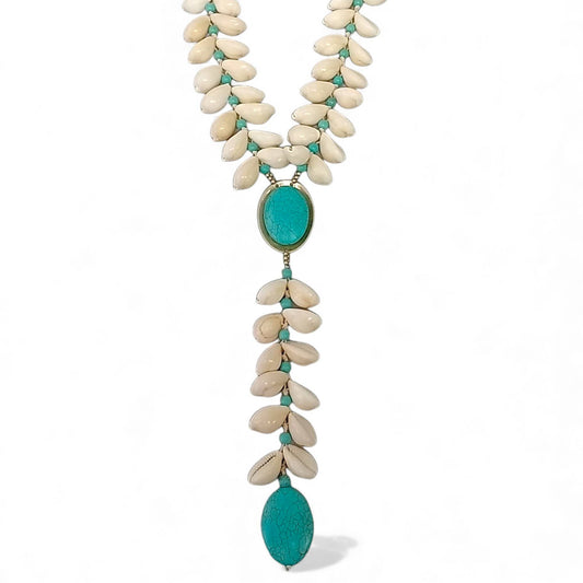 Turquoise & Seashell Necklace | Handmade Statement Jewelry