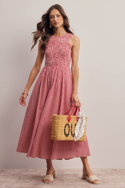 Open-Back Gingham Maxi Dress FD0056