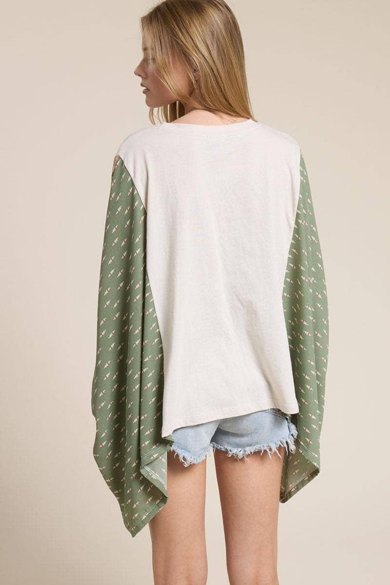 Free Bird America 1776 Graphic Sheer Sleeves Kaftan Top