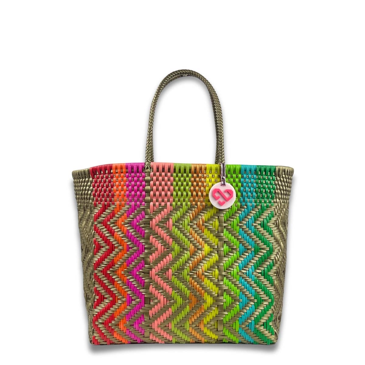 Handwoven Recycled Plastic Tote Bag - Funky - L