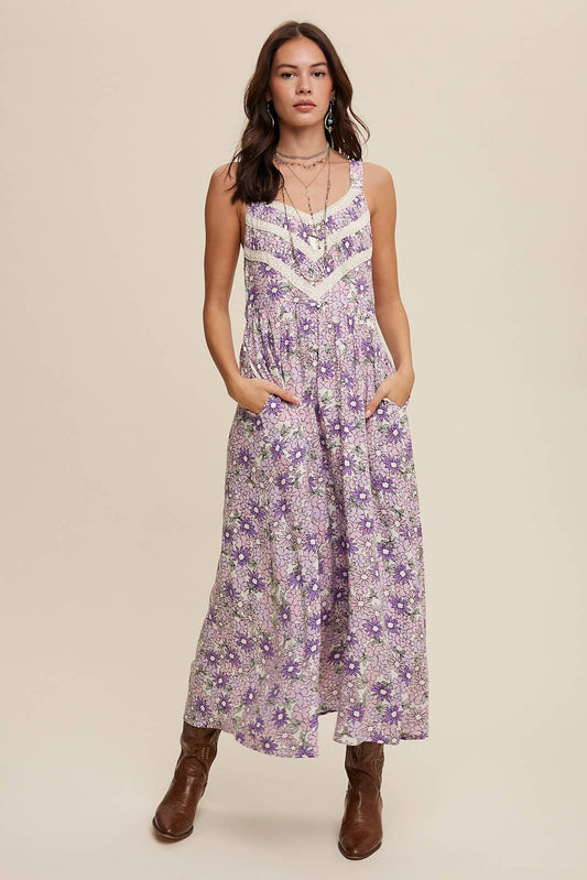 Floral Lace Trim Maxi Dress