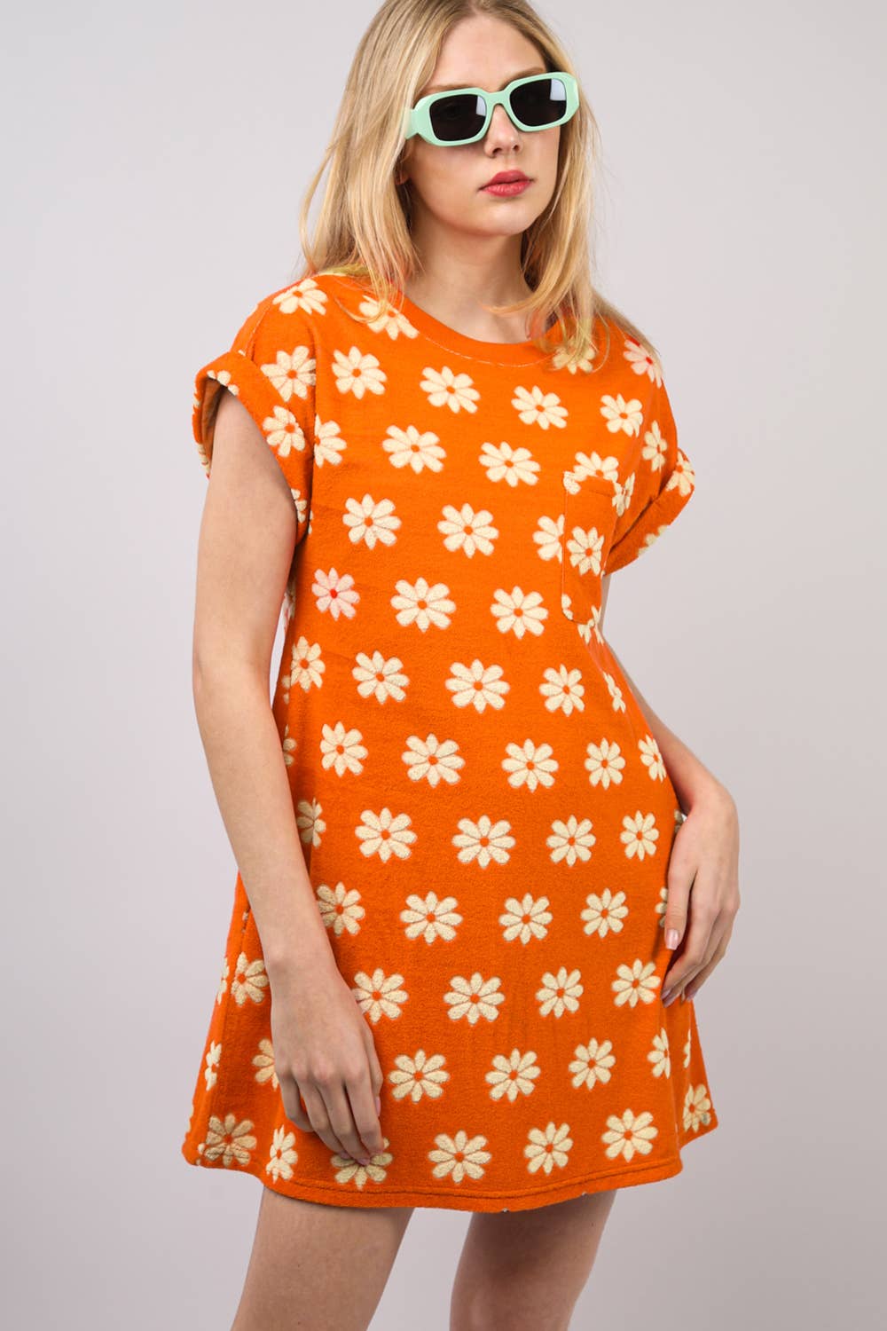 Floral French Terry Knit Mini Dress