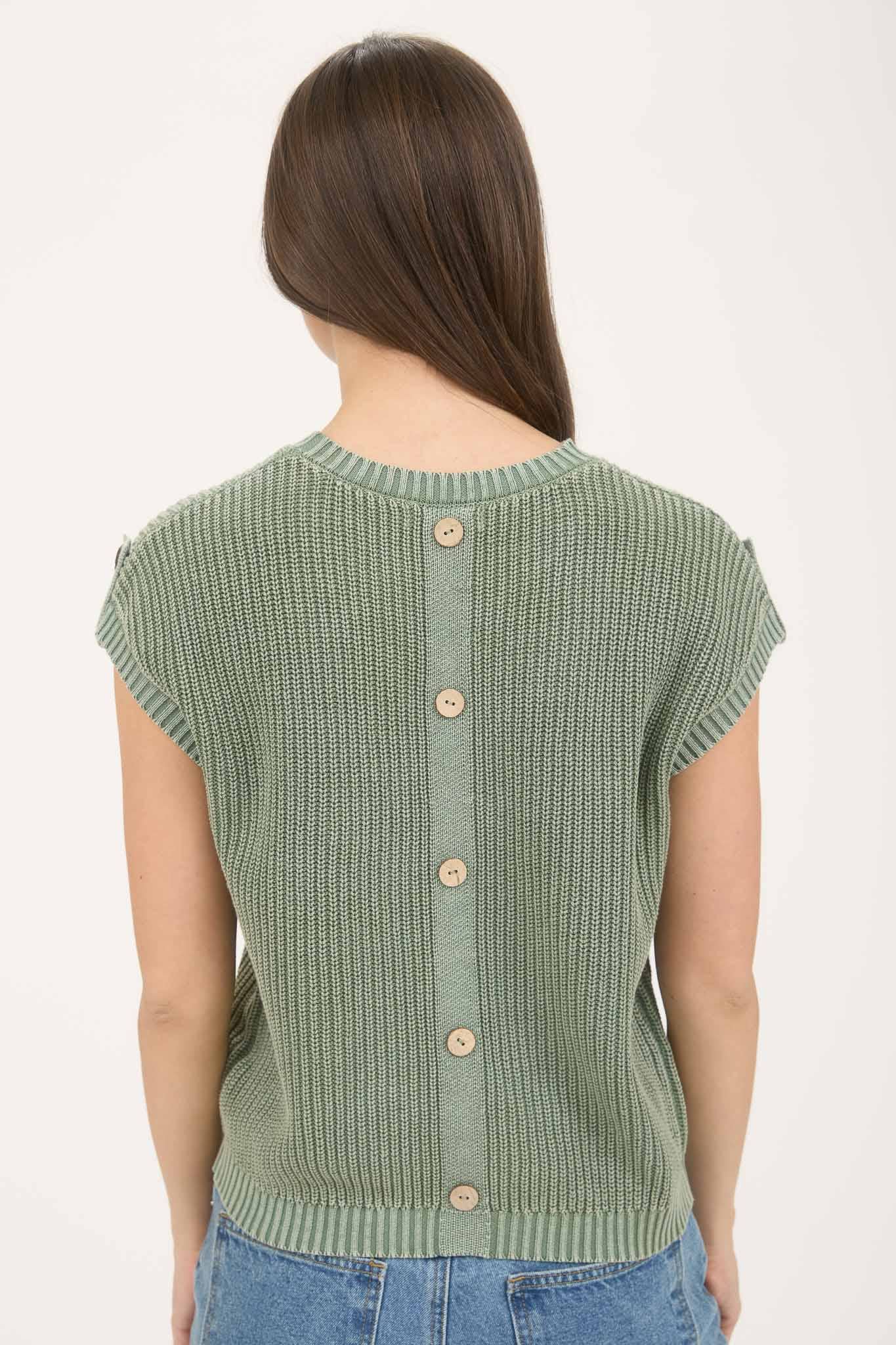 WASHED KNIT SHORT TAB SLEEVE PULLOVER SWEATER
