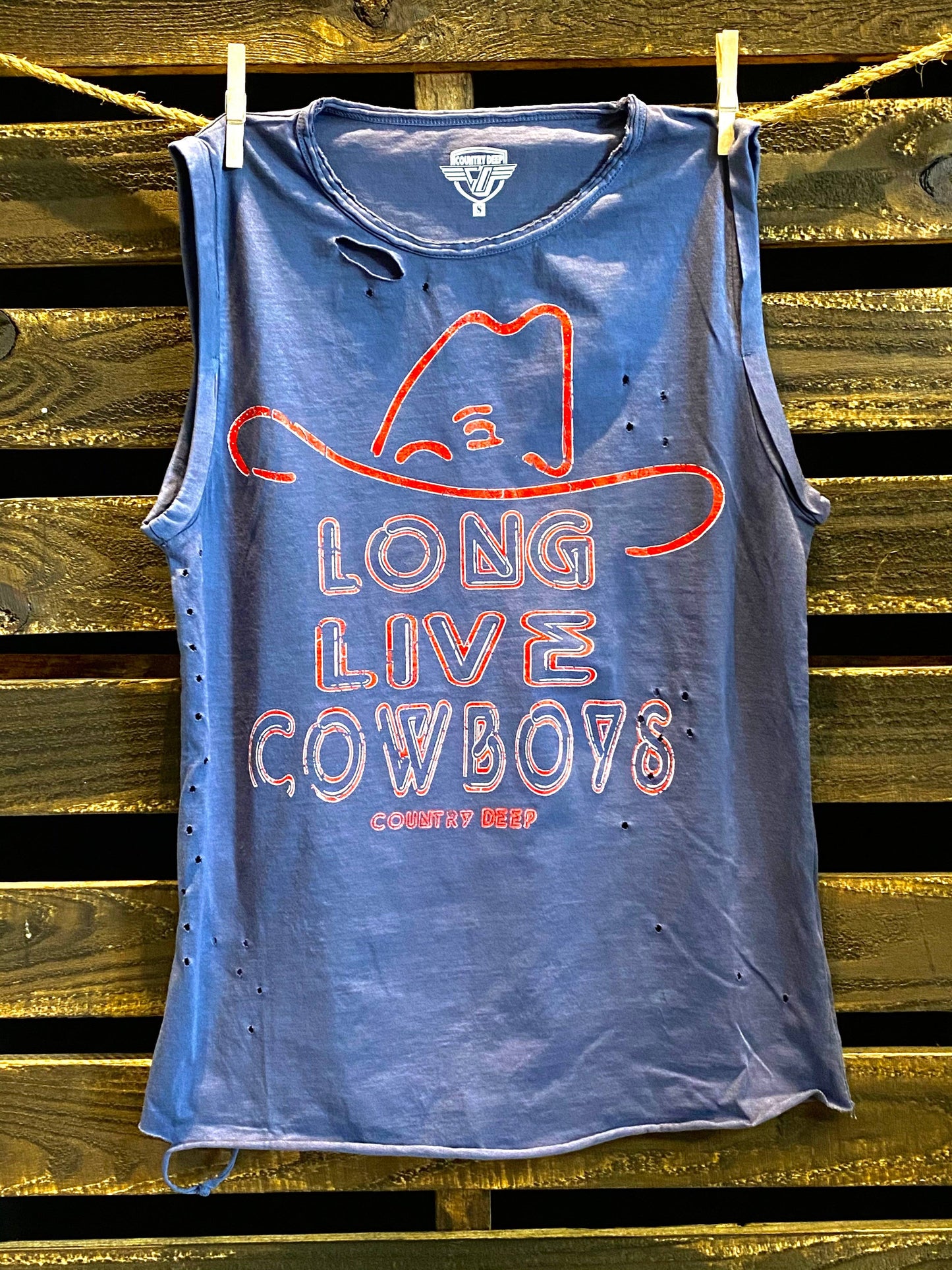 Long Live Cowboy Relaxed Fit distressed  Rolled sleeve Muscle top