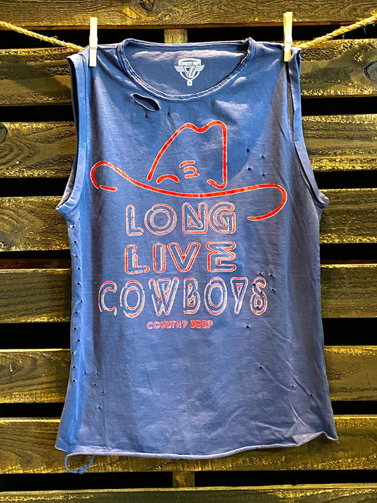 Long Live Cowboy Relaxed Fit distressed  Rolled sleeve Muscle top