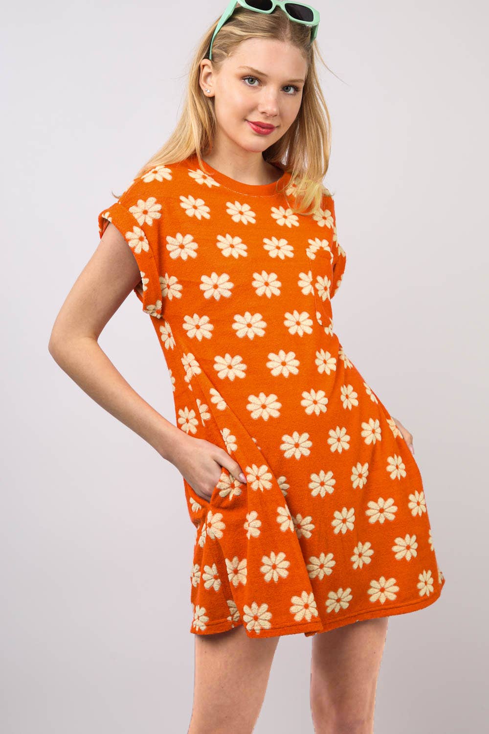 Floral French Terry Knit Mini Dress