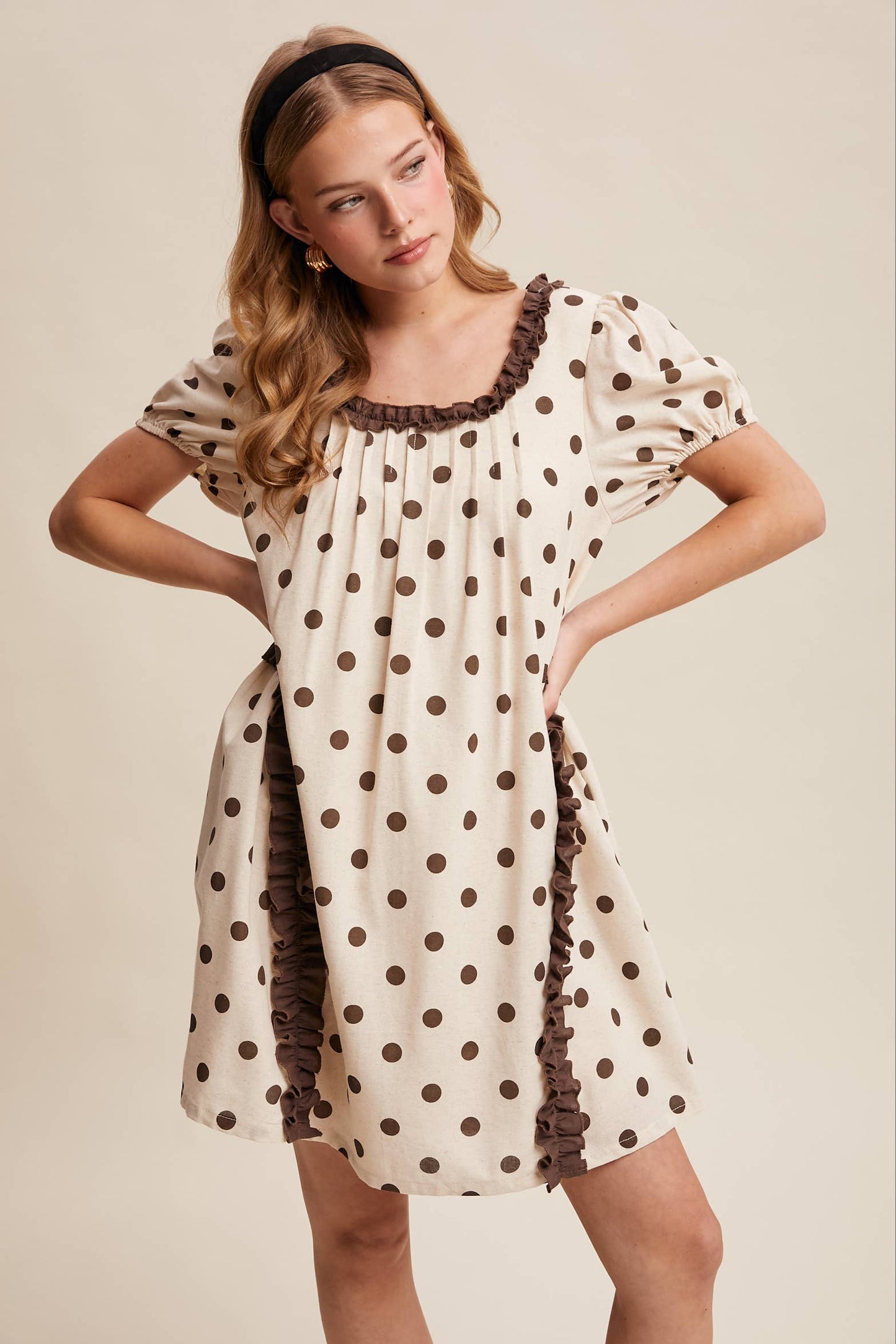 Polka Dot Ruffle Mini Dress LD1608