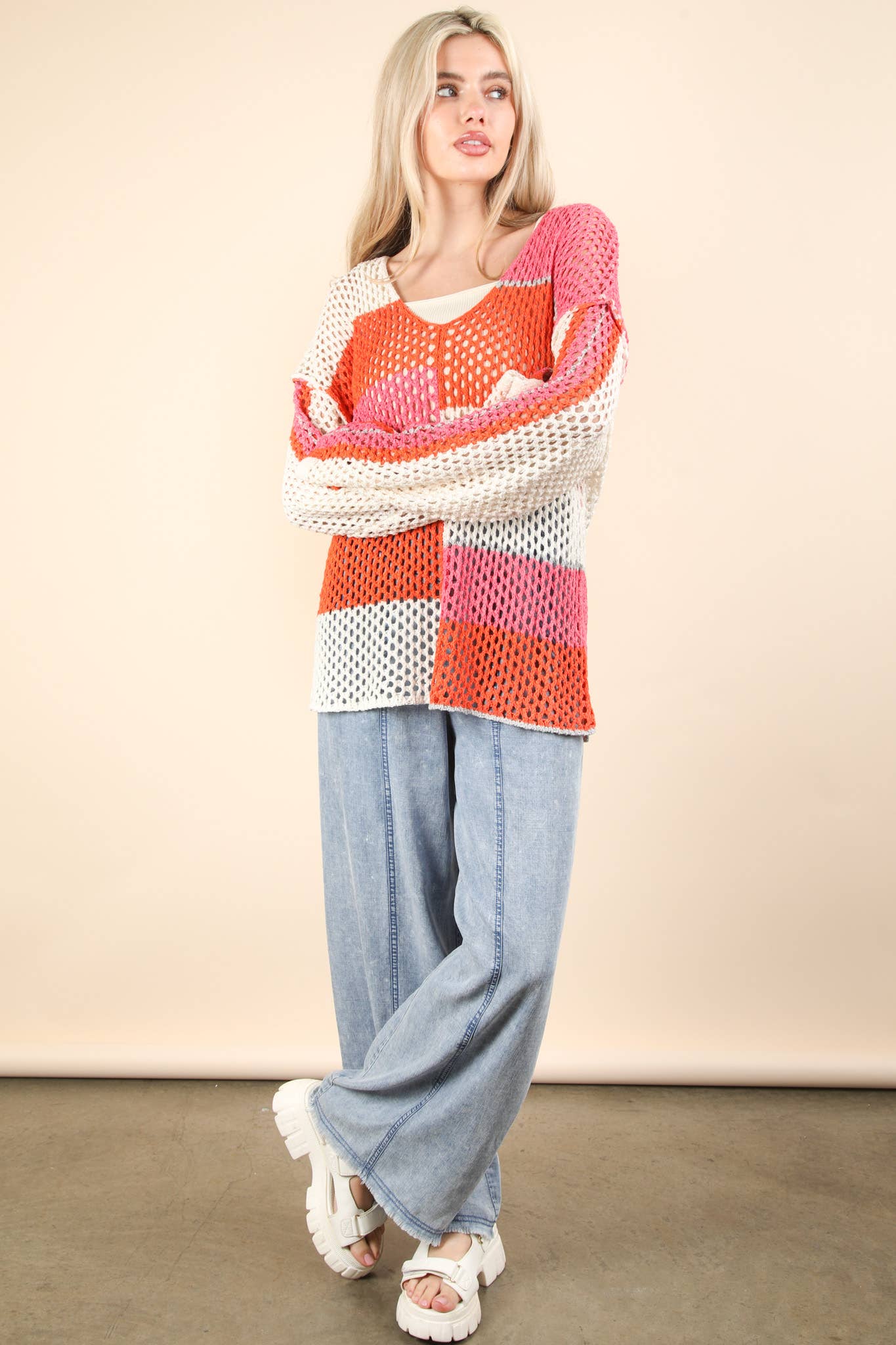 Color Block Oversized Summer Knit Sweater Top
