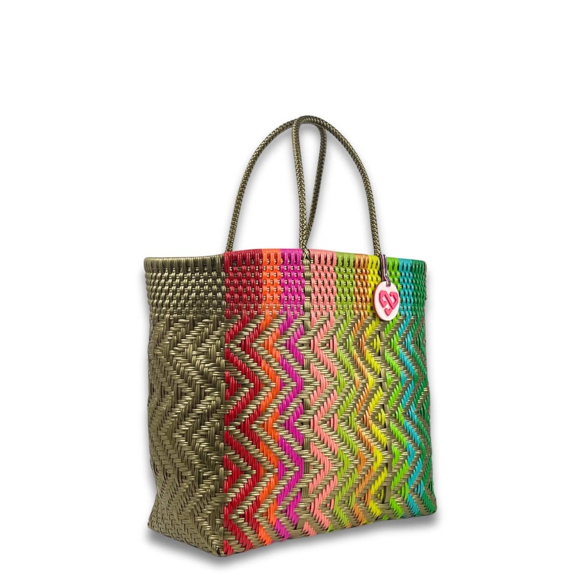 Handwoven Recycled Plastic Tote Bag - Funky - L