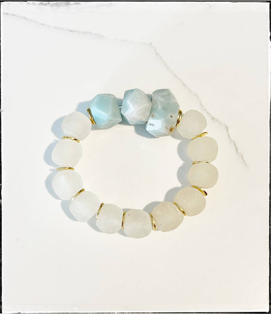 Gemstone & Recycled Glass Bead Stretch Bracelet Amazonite