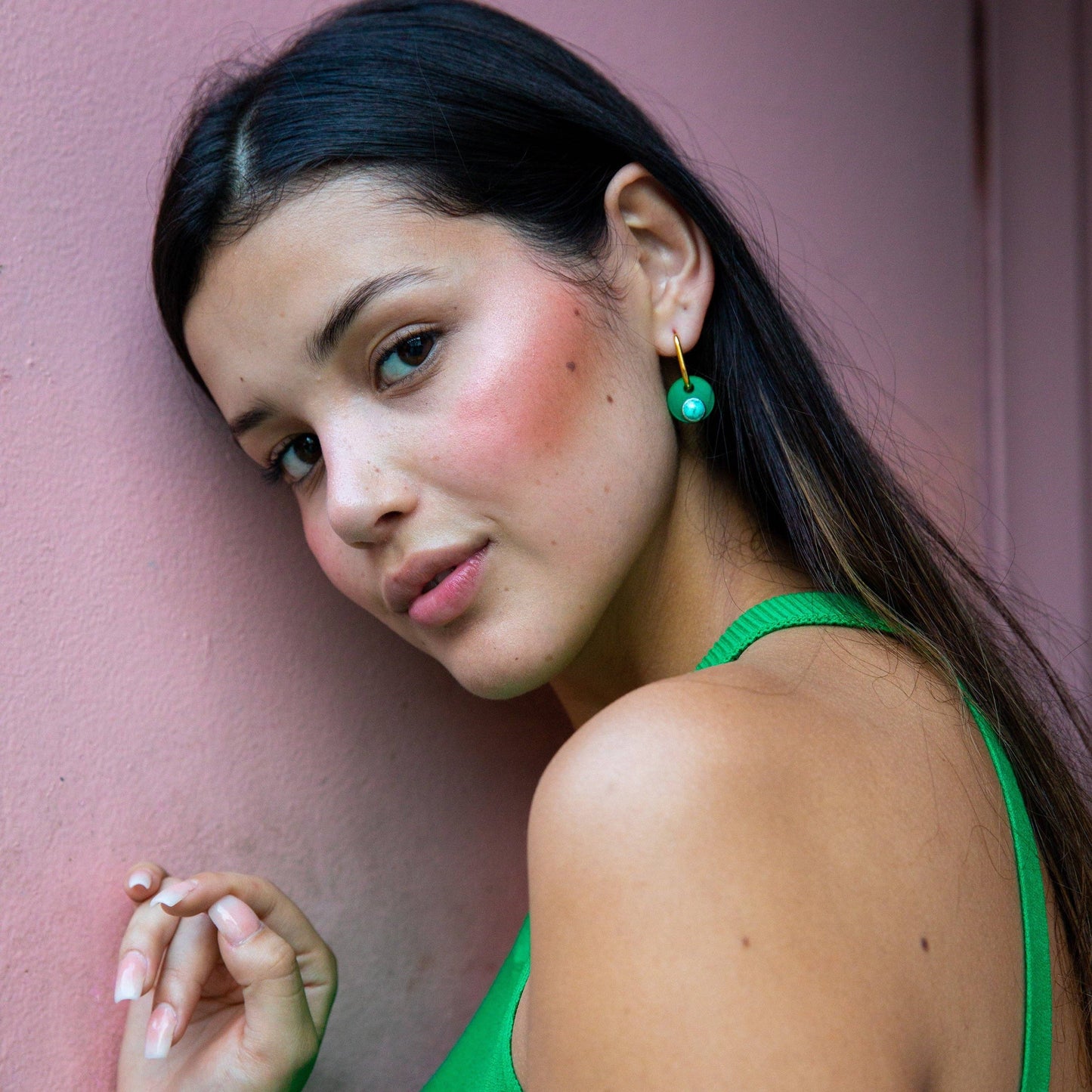 Deco Glam Medallion Oval Hoops Green