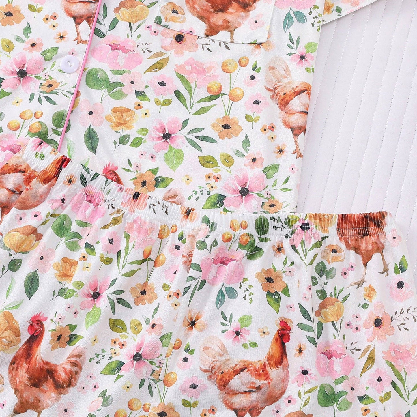 Country Floral Chicken Print Pajama Set