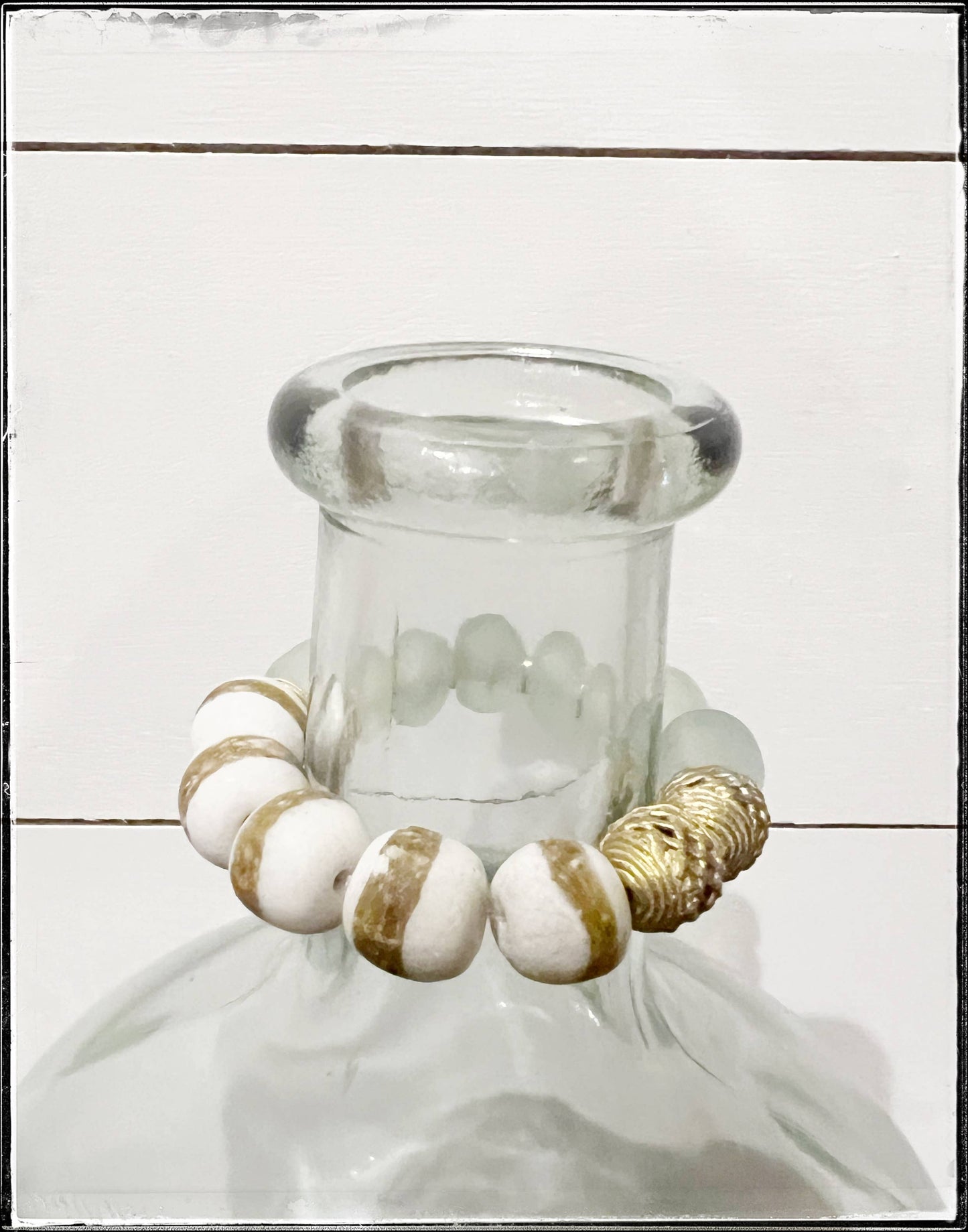 Recycled Glass Krobo Stone Beaded Stretch Bracelet Striped