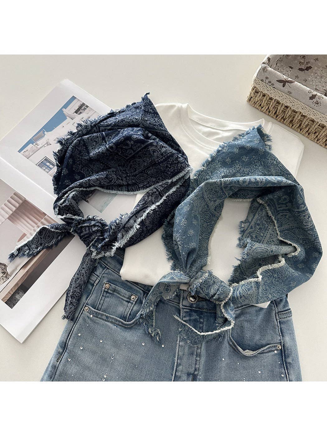 Scarvii - Unisex Vintage Frayed Triangle Scarf