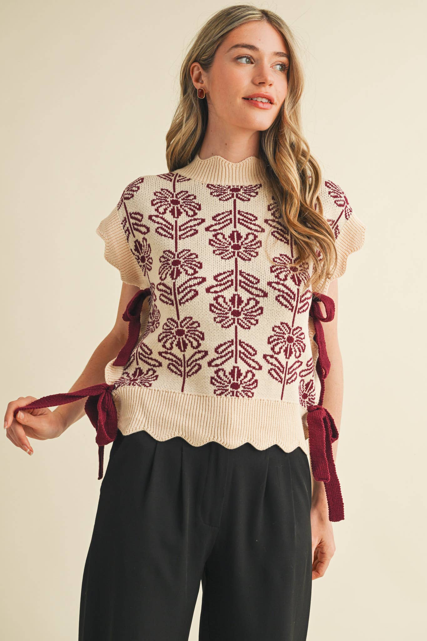 MOCK NECK FLORAL SWEATER VEST MSW10743