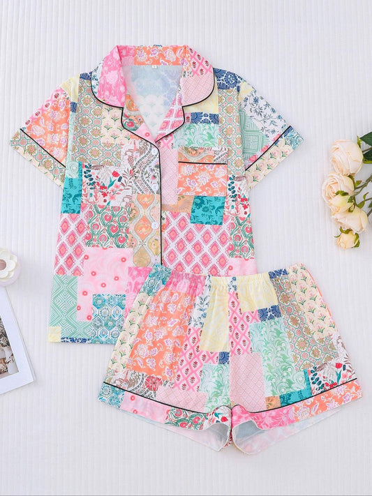 Patchwork Print Pajama Set