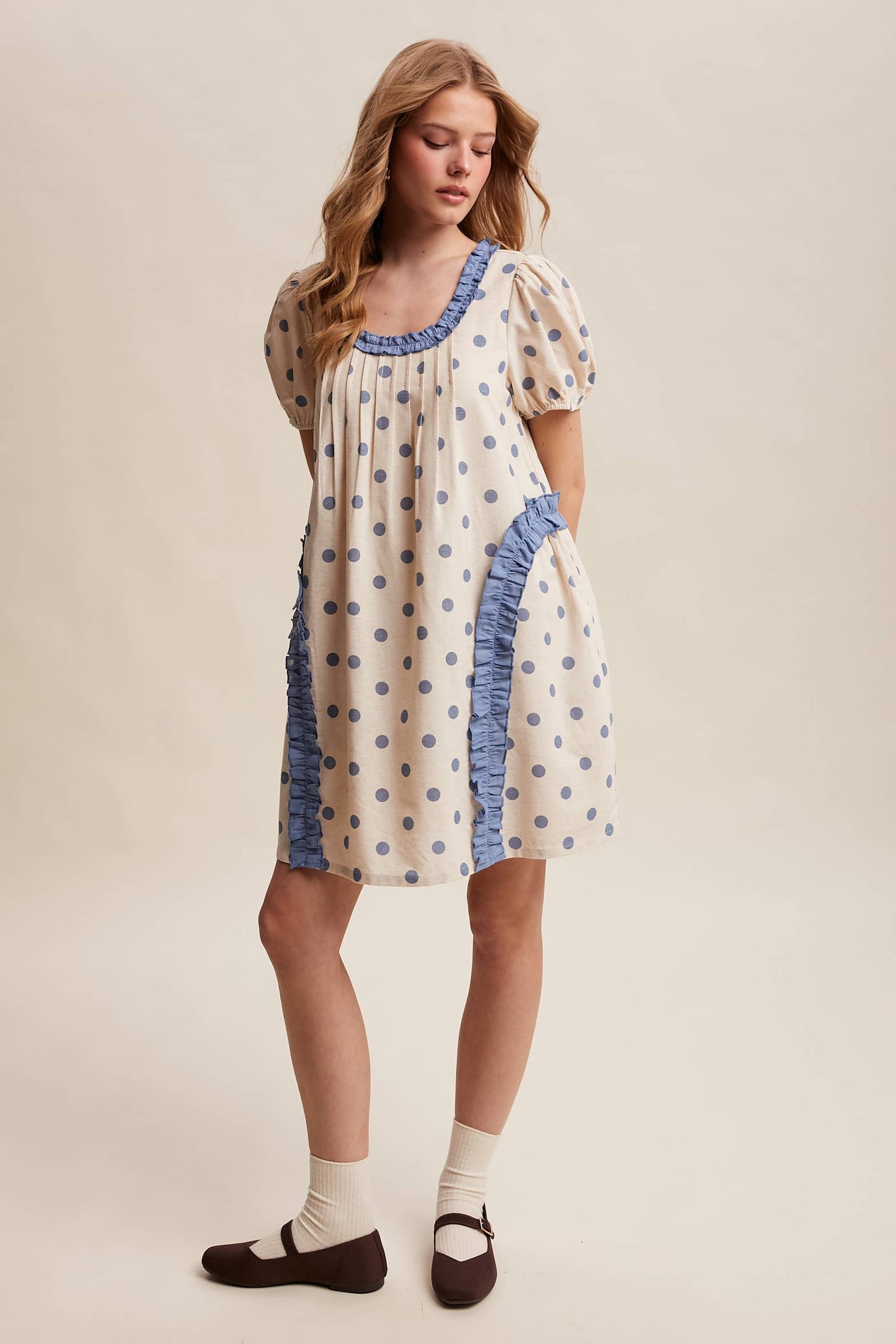 Polka Dot Ruffle Mini Dress LD1608