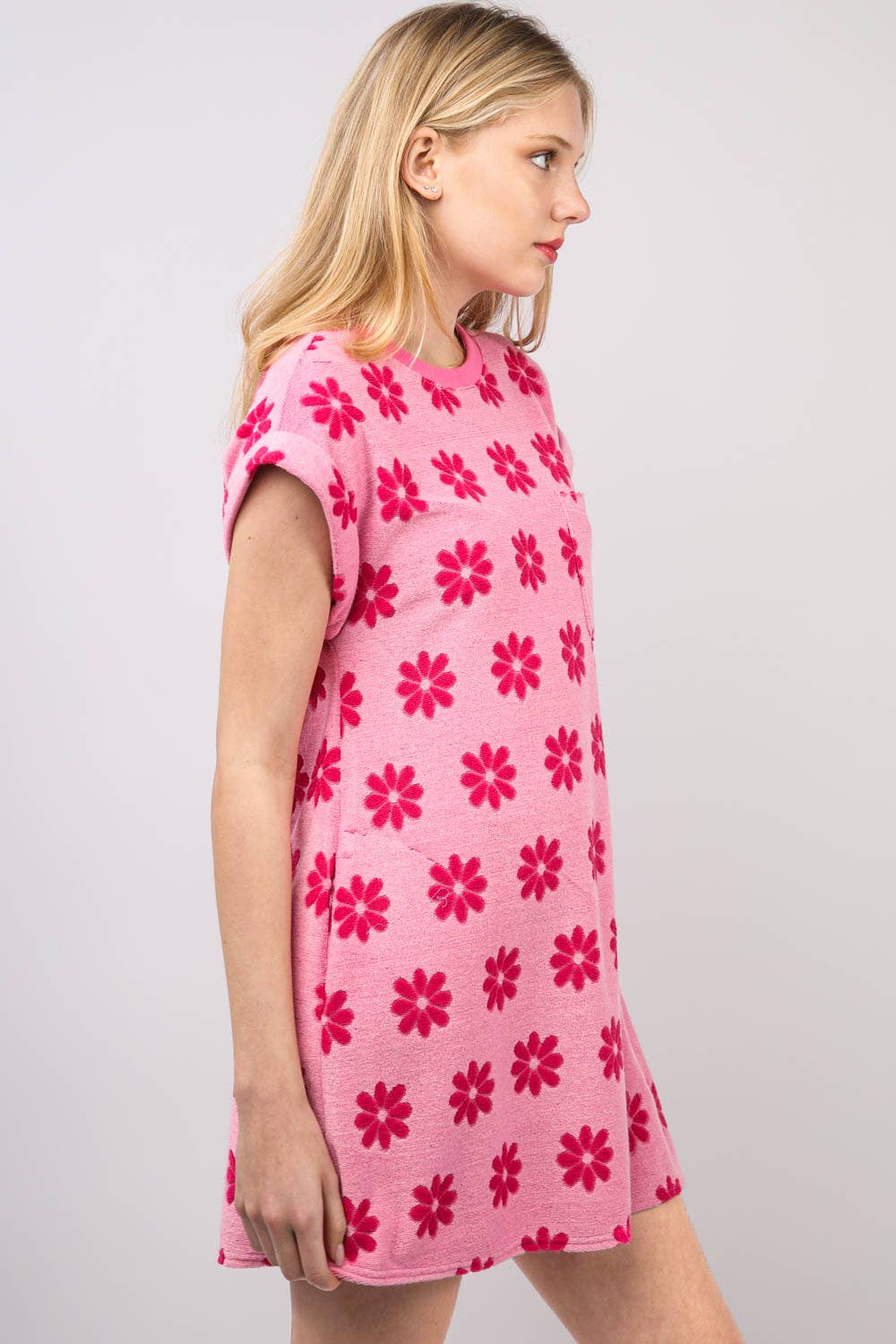 Floral French Terry Knit Mini Dress