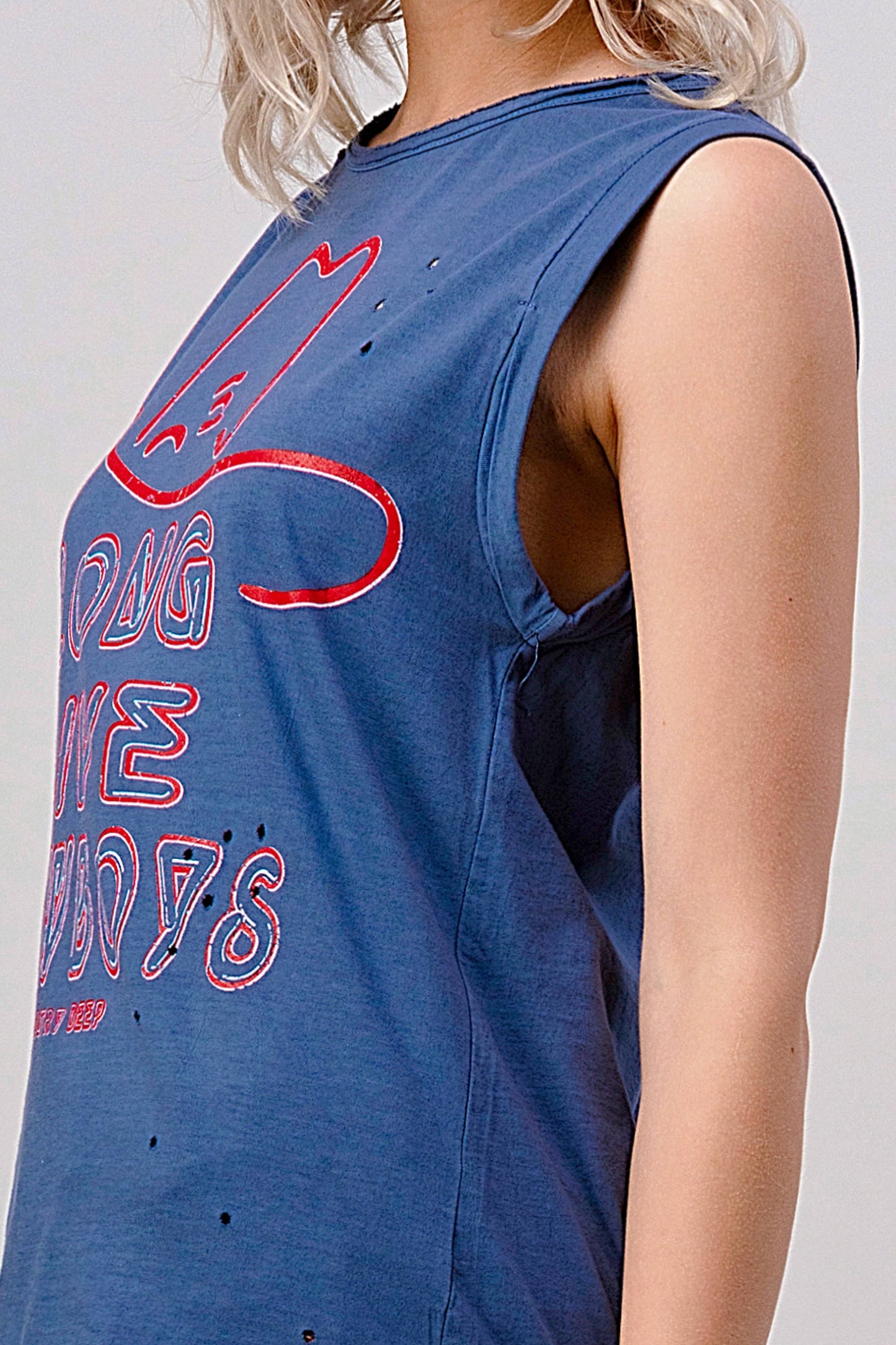 Long Live Cowboy Relaxed Fit distressed  Rolled sleeve Muscle top