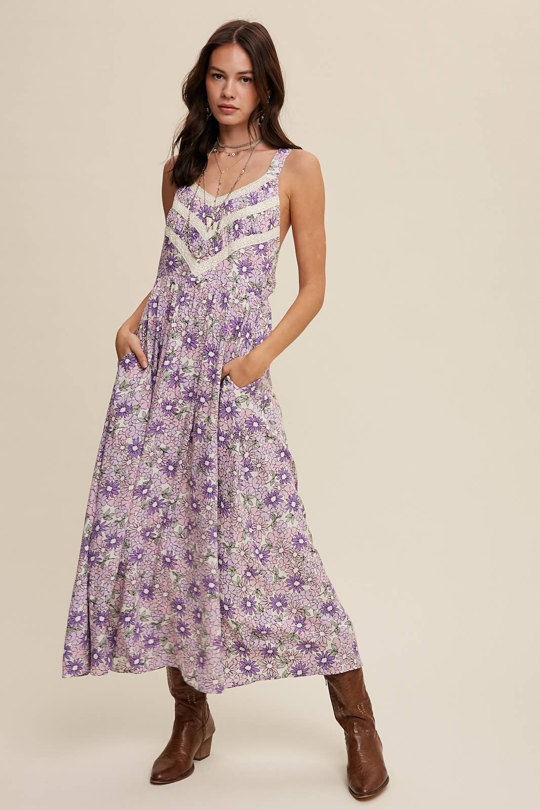 Floral Lace Trim Maxi Dress