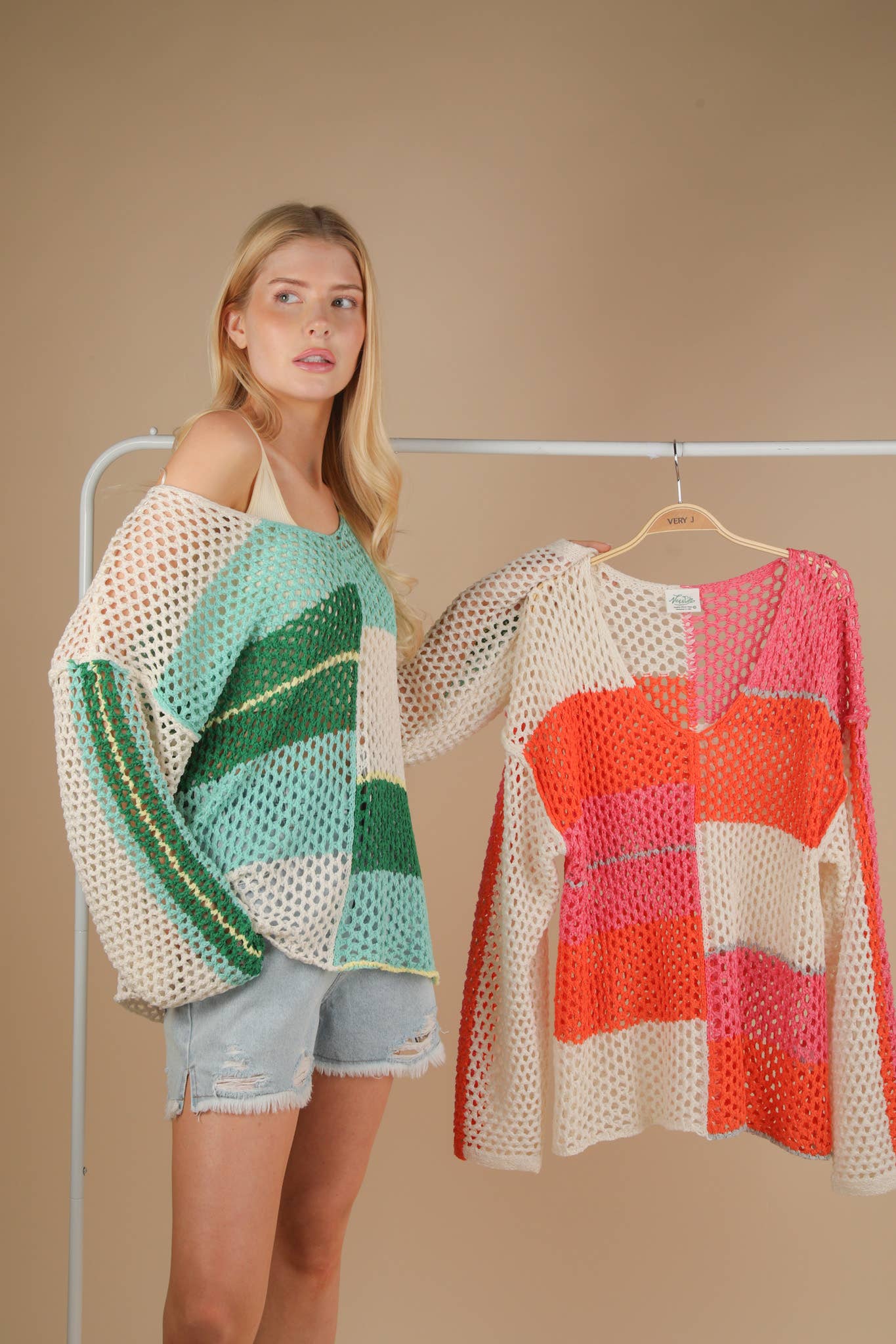 Color Block Oversized Summer Knit Sweater Top