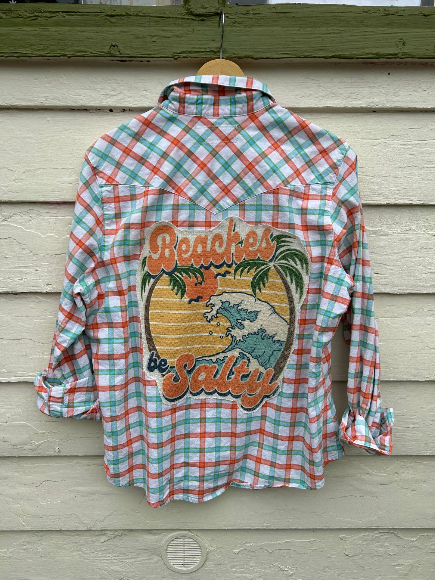 Beaches Be Salty Coastal Button-Down Size S