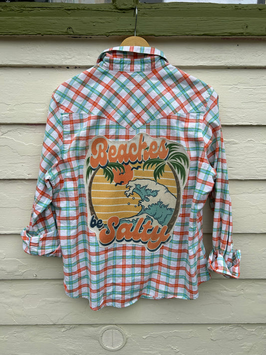 Beaches Be Salty Coastal Button-Down Size S