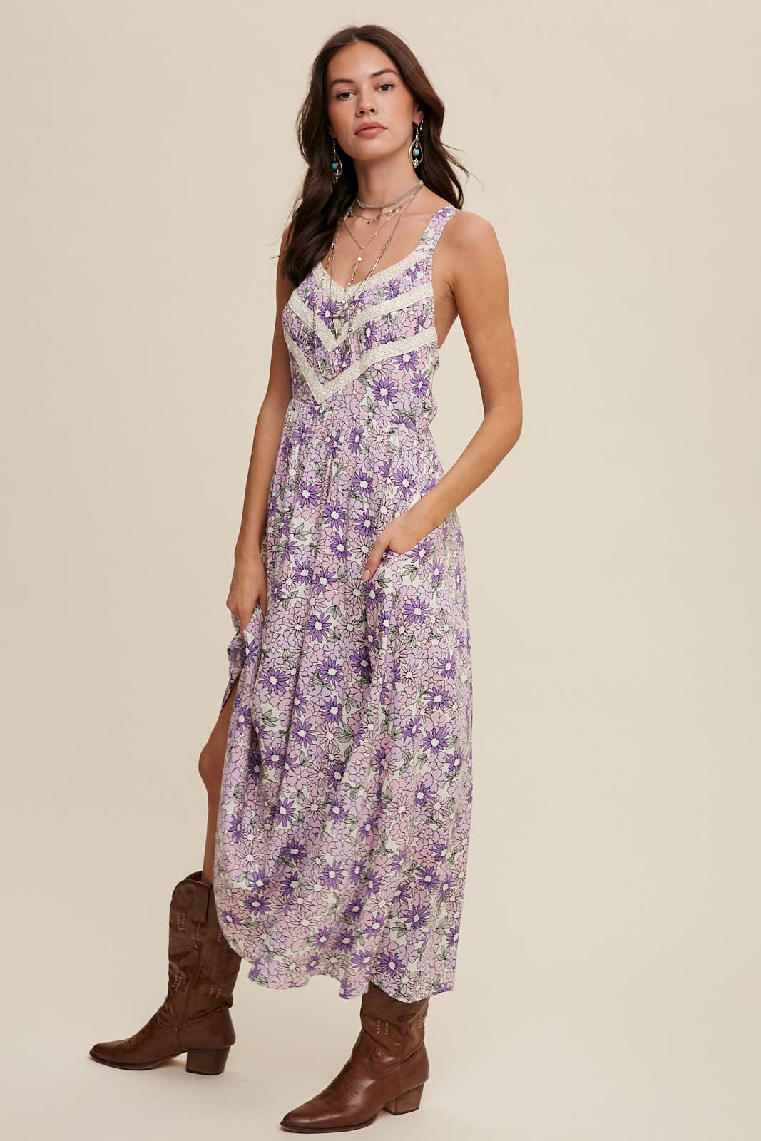 Floral Lace Trim Maxi Dress