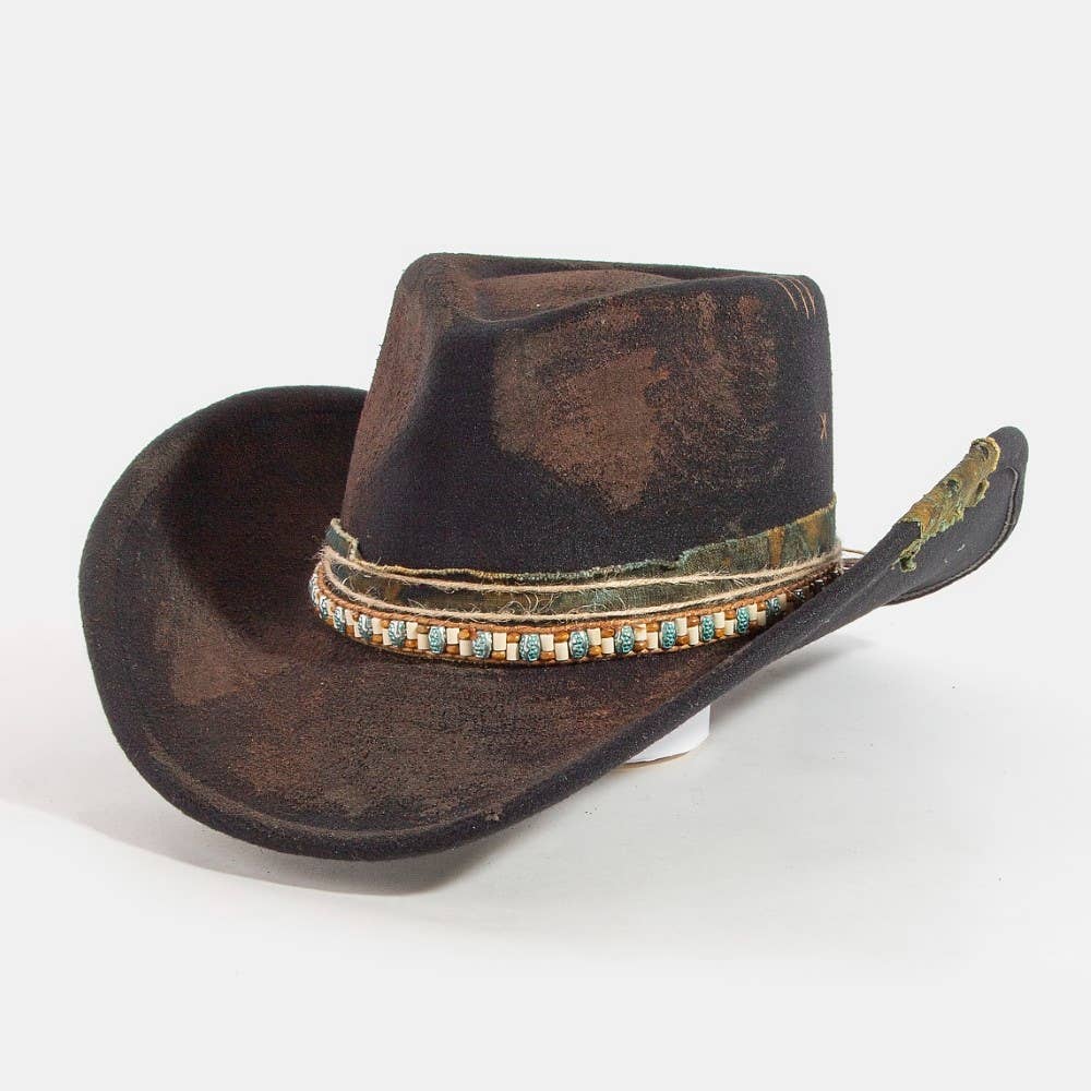Rustic Beaded Strap Western Cowboy Hat
